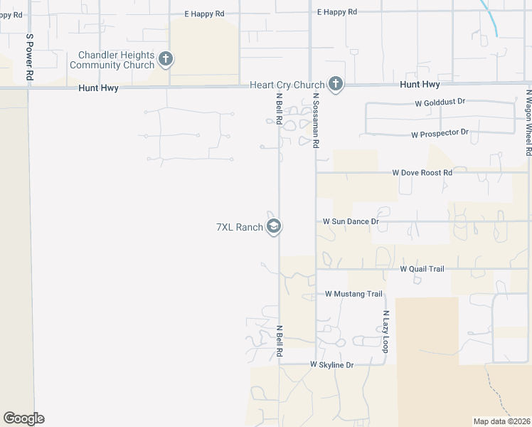 map of restaurants, bars, coffee shops, grocery stores, and more near 35100 North Bell Road in Queen Creek