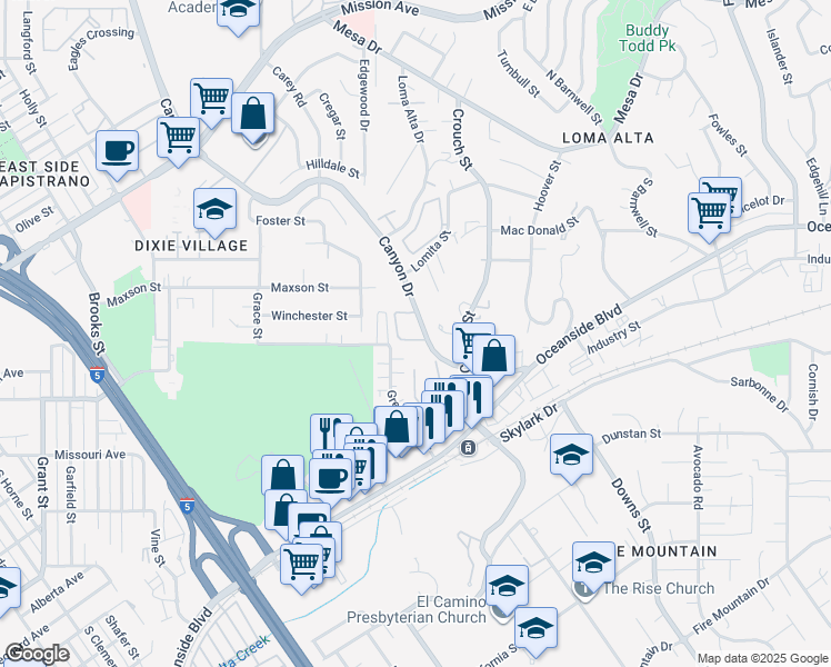 map of restaurants, bars, coffee shops, grocery stores, and more near 1990 Apple Street in Oceanside