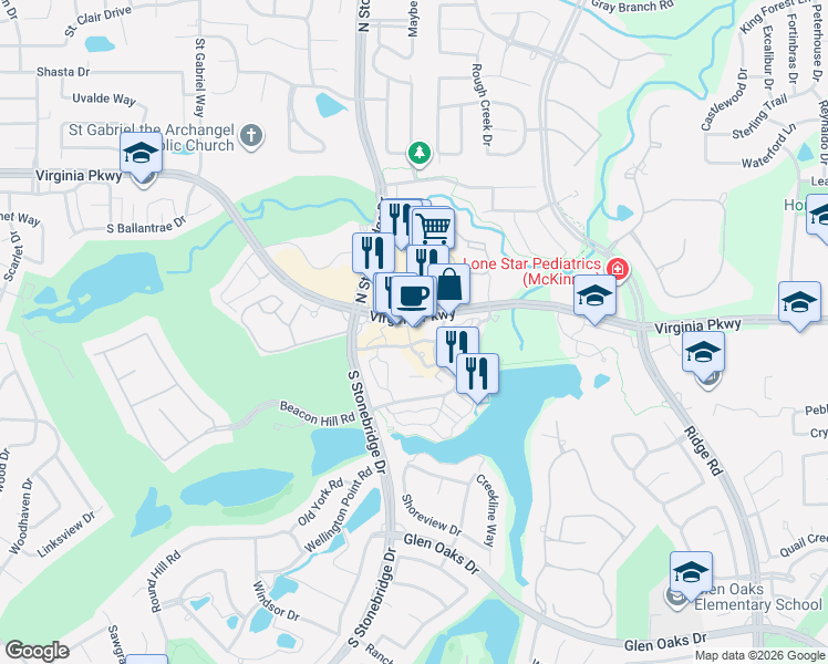 map of restaurants, bars, coffee shops, grocery stores, and more near 6841 Virginia Pkwy in McKinney