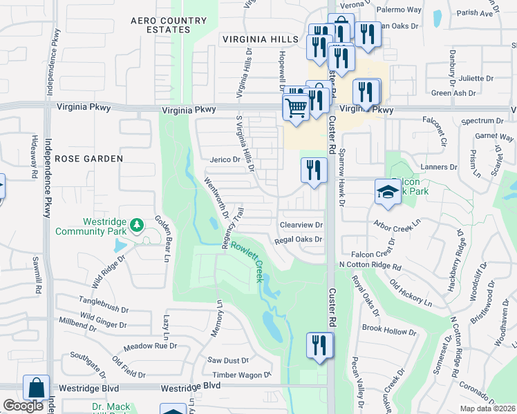 map of restaurants, bars, coffee shops, grocery stores, and more near 9308 Sterling Gate Drive in McKinney