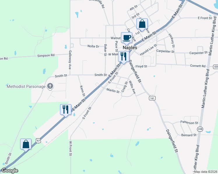 map of restaurants, bars, coffee shops, grocery stores, and more near 305 West Front Street in Naples