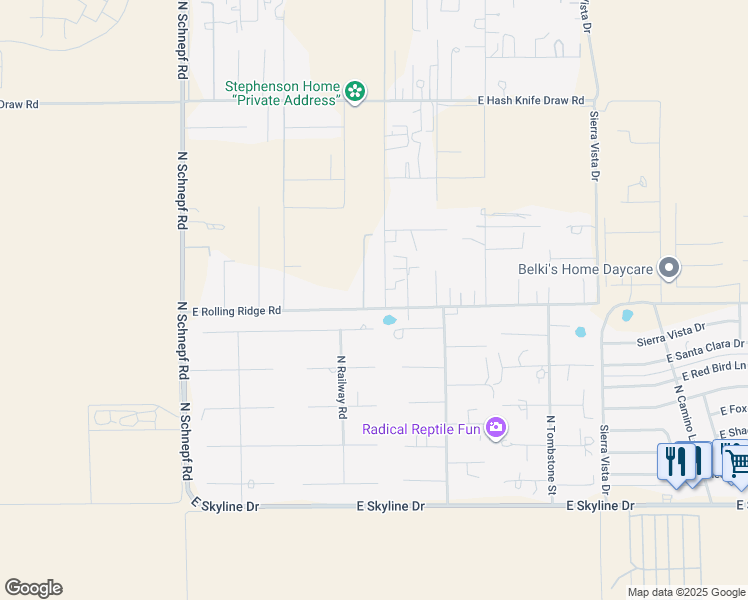 map of restaurants, bars, coffee shops, grocery stores, and more near 4160 East Rolling Ridge Road in San Tan Valley