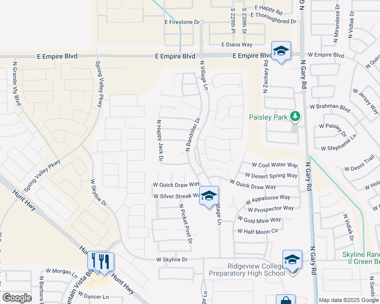 map of restaurants, bars, coffee shops, grocery stores, and more near 2450 West Desert Spring Way in San Tan Valley