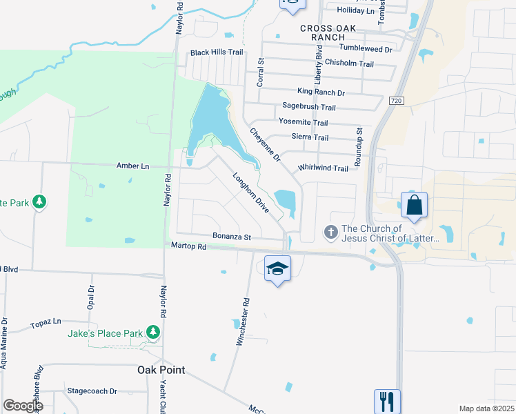 map of restaurants, bars, coffee shops, grocery stores, and more near 1213 Ponderosa Drive in Aubrey