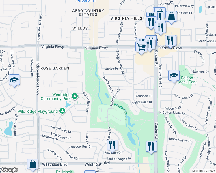 map of restaurants, bars, coffee shops, grocery stores, and more near 508 Wentworth Drive in McKinney