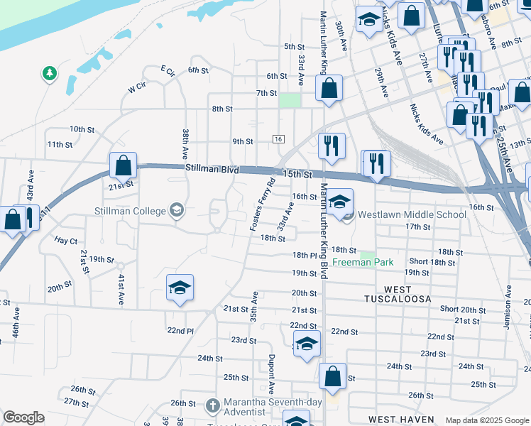 map of restaurants, bars, coffee shops, grocery stores, and more near 3323 Short 17th St in Tuscaloosa