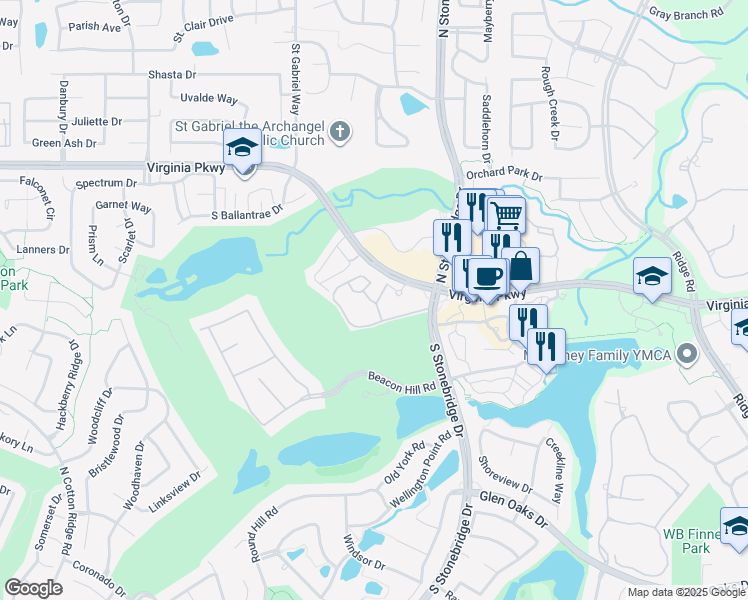 map of restaurants, bars, coffee shops, grocery stores, and more near 7119 Virginia Parkway in McKinney