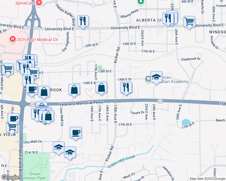 map of restaurants, bars, coffee shops, grocery stores, and more near 1436 Kicker Road in Tuscaloosa