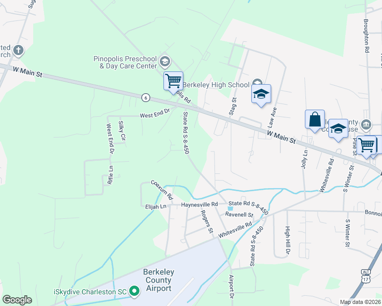 map of restaurants, bars, coffee shops, grocery stores, and more near 262 Haynesville Road Exd in Moncks Corner