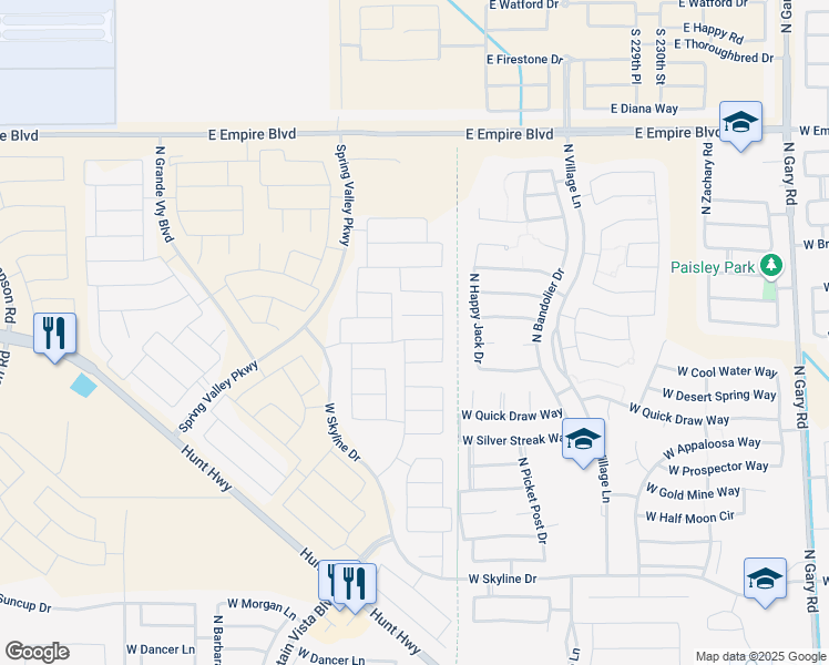 map of restaurants, bars, coffee shops, grocery stores, and more near 2860 Lyman Drive in Queen Creek