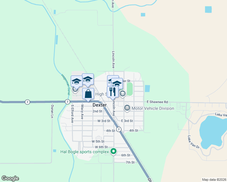 map of restaurants, bars, coffee shops, grocery stores, and more near 7088-7090 S Lincoln Ave in Dexter
