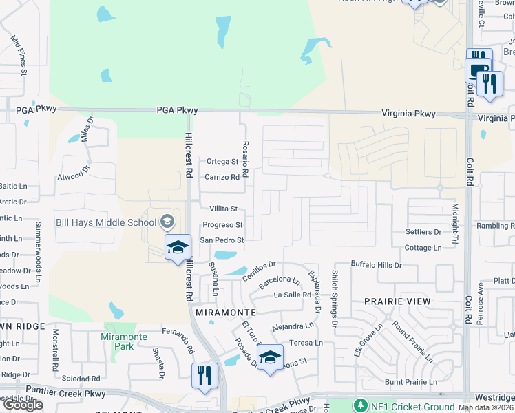 map of restaurants, bars, coffee shops, grocery stores, and more near 11197 Villa Canales Lane in Frisco
