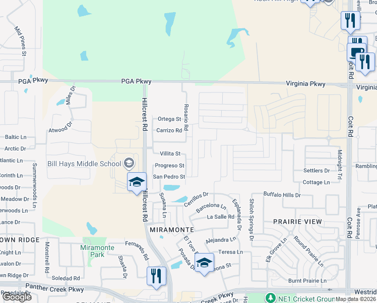 map of restaurants, bars, coffee shops, grocery stores, and more near 11198 Villita Street in Frisco