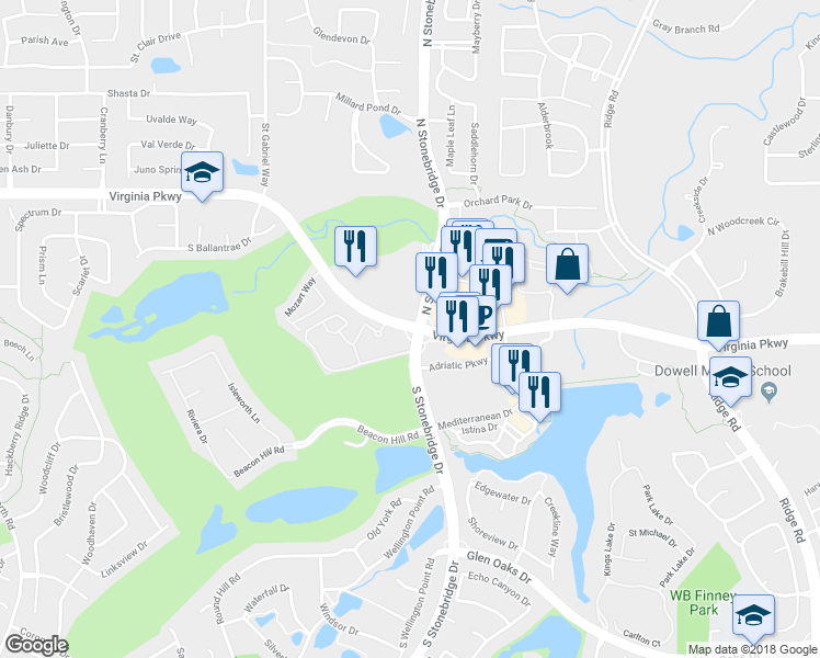 map of restaurants, bars, coffee shops, grocery stores, and more near 7121 Virginia Parkway in McKinney