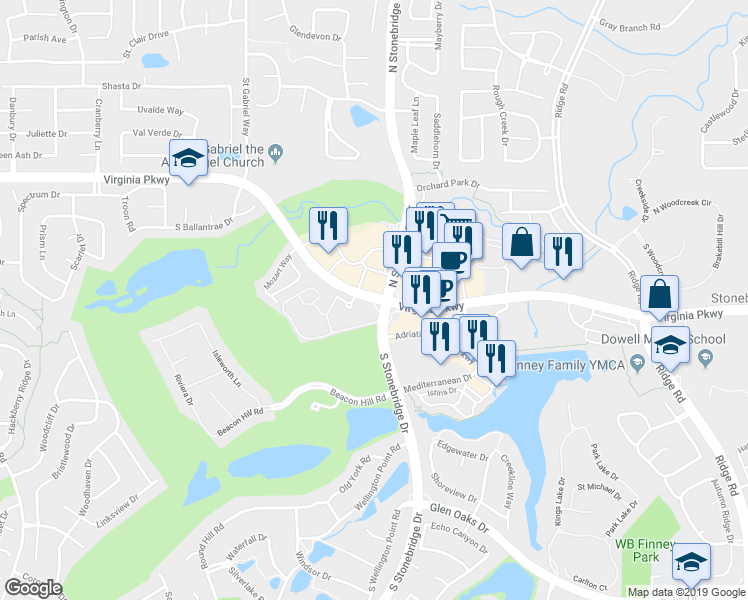 map of restaurants, bars, coffee shops, grocery stores, and more near 7135 Virginia Parkway in McKinney