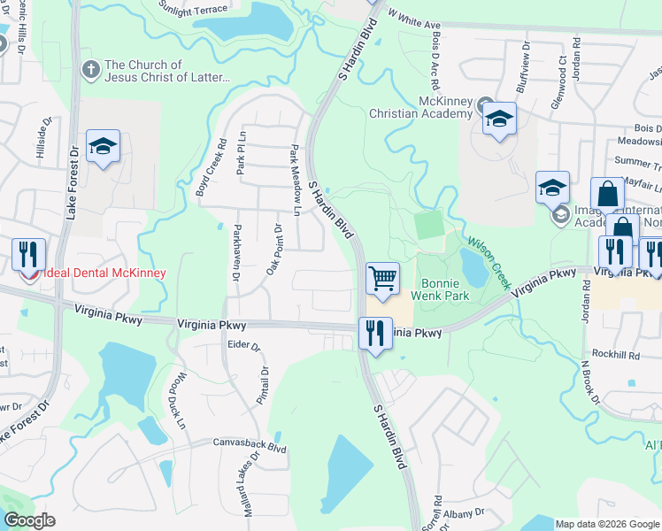 map of restaurants, bars, coffee shops, grocery stores, and more near 3081 Lakehill Lane in McKinney