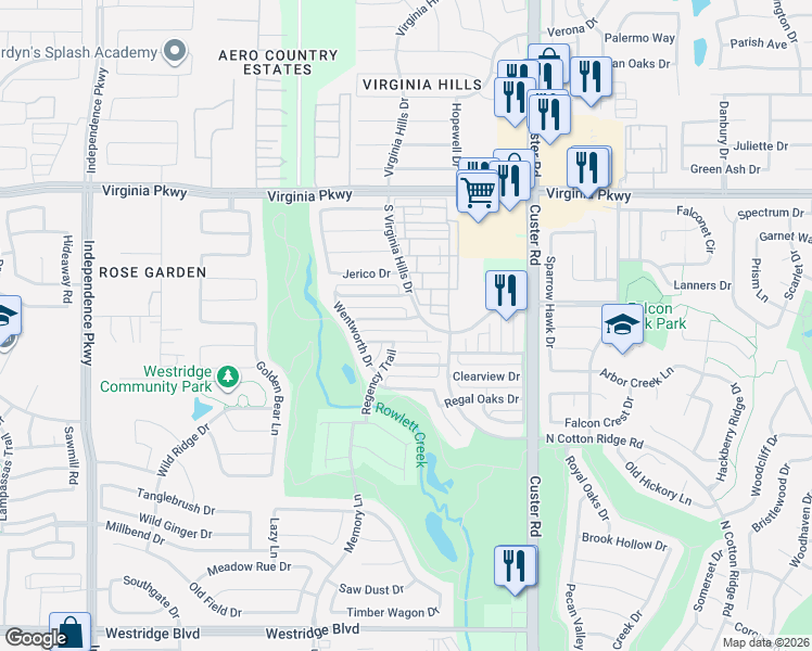 map of restaurants, bars, coffee shops, grocery stores, and more near 9304 Stonewood Drive in McKinney