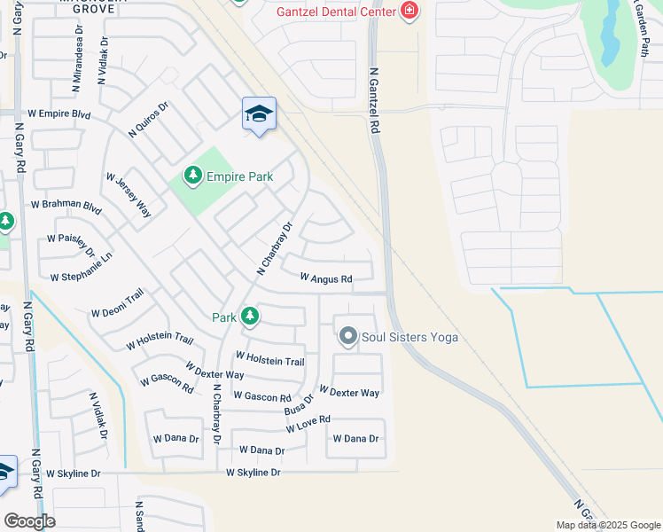 map of restaurants, bars, coffee shops, grocery stores, and more near 165 West Santa Gertrudis Trail in San Tan Valley