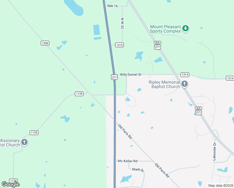 map of restaurants, bars, coffee shops, grocery stores, and more near 201 County Road 1135 in Mount Pleasant