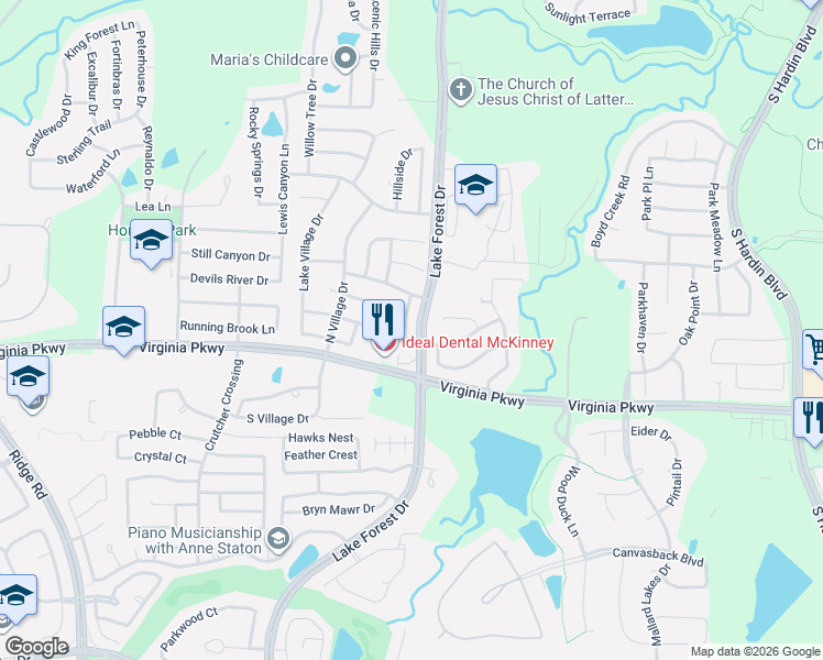 map of restaurants, bars, coffee shops, grocery stores, and more near 212 Fox Wood Drive in McKinney