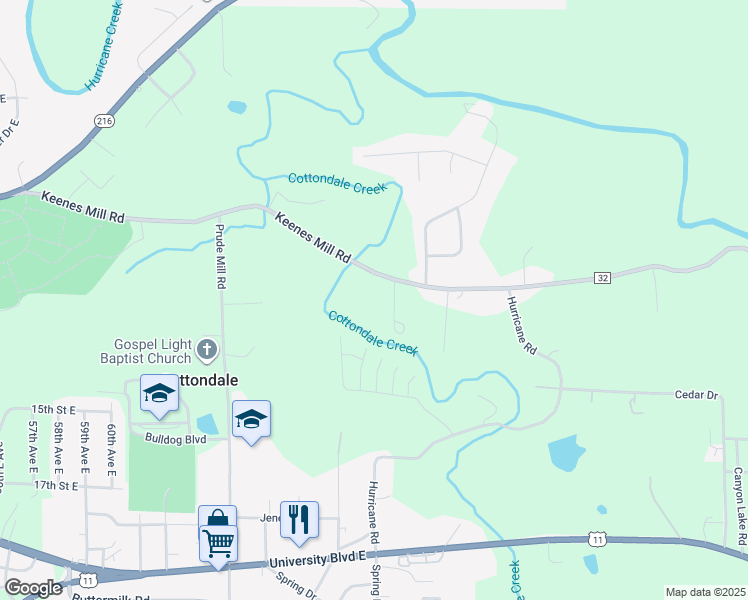 map of restaurants, bars, coffee shops, grocery stores, and more near 7005 Keenes Mill Road in Cottondale