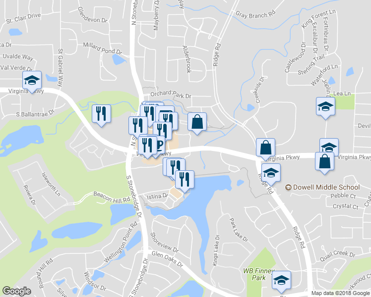 map of restaurants, bars, coffee shops, grocery stores, and more near 6570 Virginia Parkway in McKinney