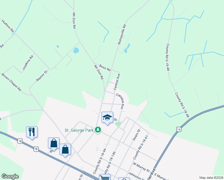 map of restaurants, bars, coffee shops, grocery stores, and more near 300 Carolina Avenue in Saint George
