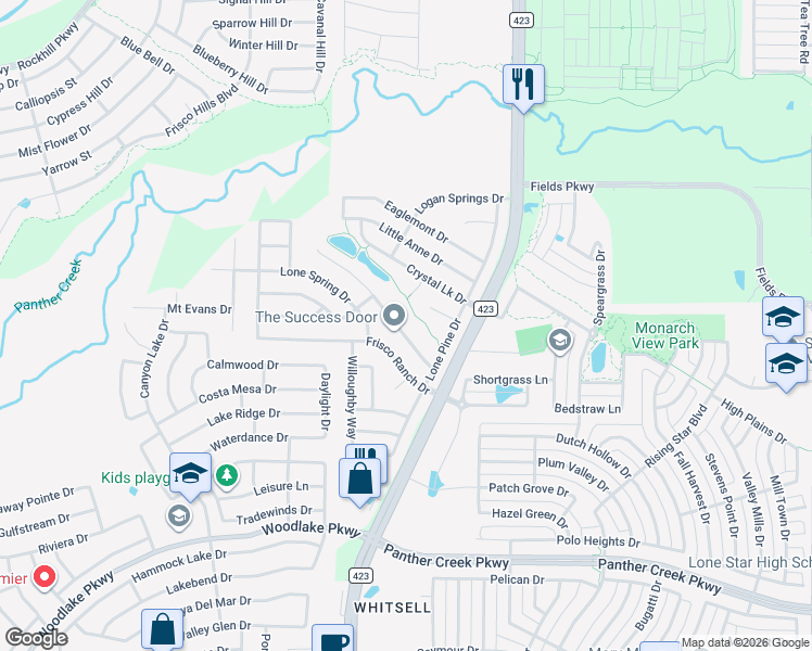 map of restaurants, bars, coffee shops, grocery stores, and more near 14704 Riverside Drive in Little Elm