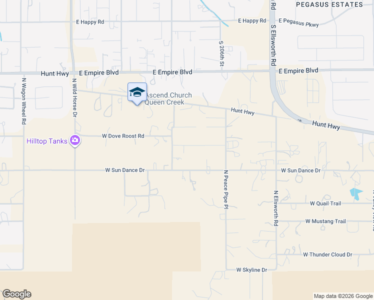 map of restaurants, bars, coffee shops, grocery stores, and more near 7081 West Hombre Road in San Tan Valley