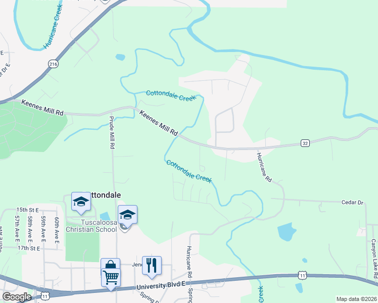 map of restaurants, bars, coffee shops, grocery stores, and more near 7005 Keenes Mill Road in Cottondale