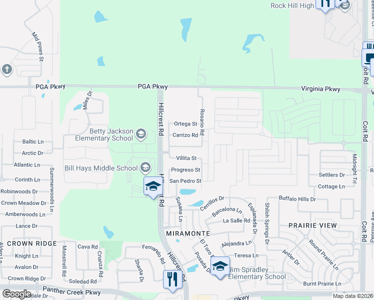 map of restaurants, bars, coffee shops, grocery stores, and more near 11109 Villa Canales Lane in Frisco