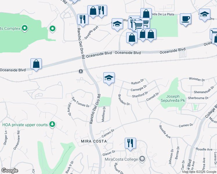 map of restaurants, bars, coffee shops, grocery stores, and more near Betsworth Road in Valley Center
