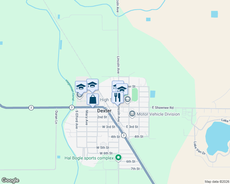 map of restaurants, bars, coffee shops, grocery stores, and more near 7090 South Lincoln Avenue in Dexter