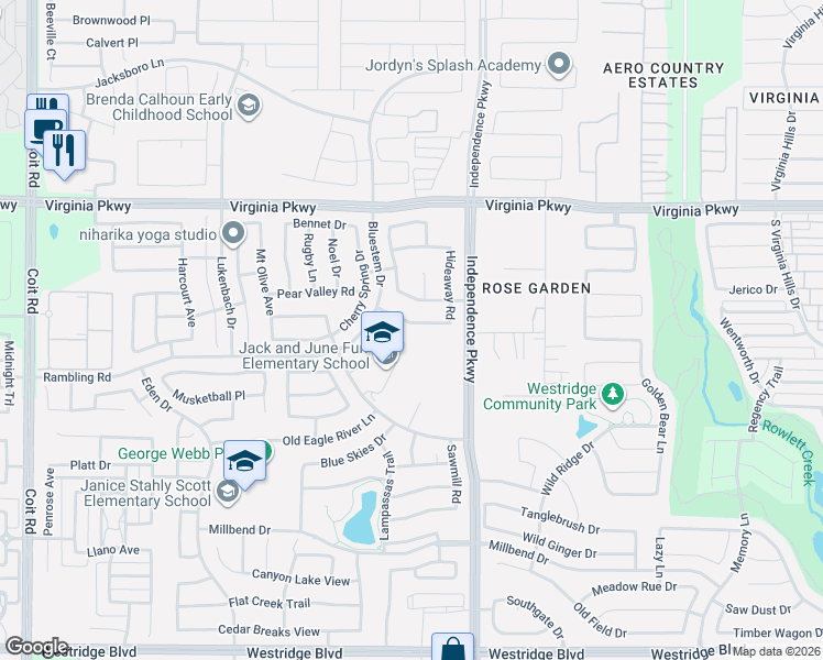 map of restaurants, bars, coffee shops, grocery stores, and more near 10101 Sailboard Drive in McKinney
