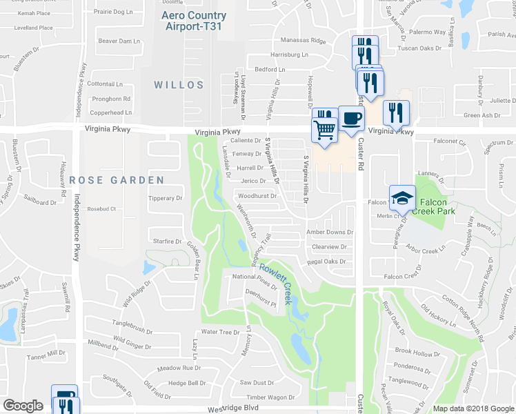 map of restaurants, bars, coffee shops, grocery stores, and more near 9404 Stonewood Drive in McKinney