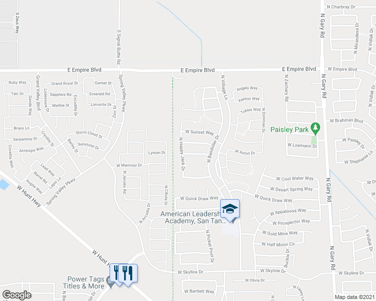 map of restaurants, bars, coffee shops, grocery stores, and more near 2600 West Cool Water Way in Queen Creek