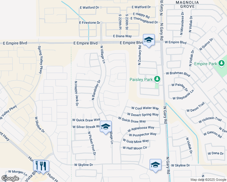 map of restaurants, bars, coffee shops, grocery stores, and more near 2140 West Aston Drive in San Tan Valley