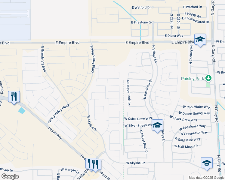 map of restaurants, bars, coffee shops, grocery stores, and more near 2860 Lyman Drive in Queen Creek