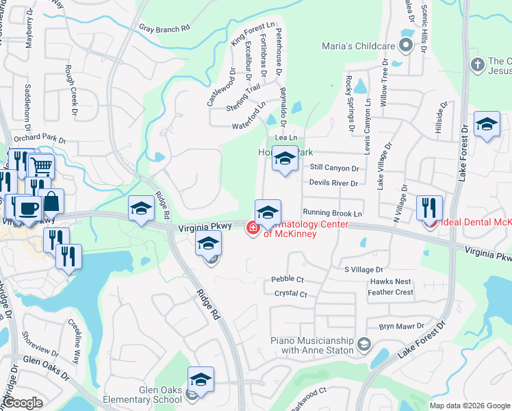 map of restaurants, bars, coffee shops, grocery stores, and more near 111 Joplin Drive in McKinney