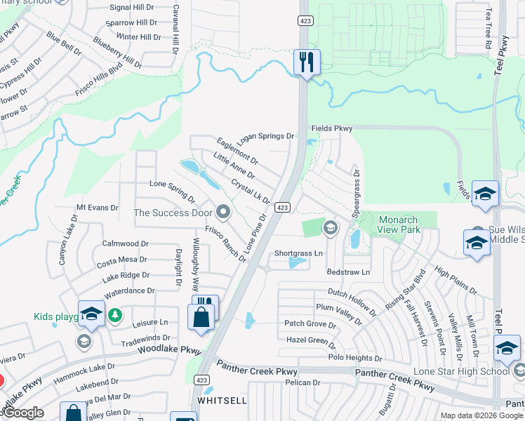 map of restaurants, bars, coffee shops, grocery stores, and more near 14600 Highland Circle in Little Elm