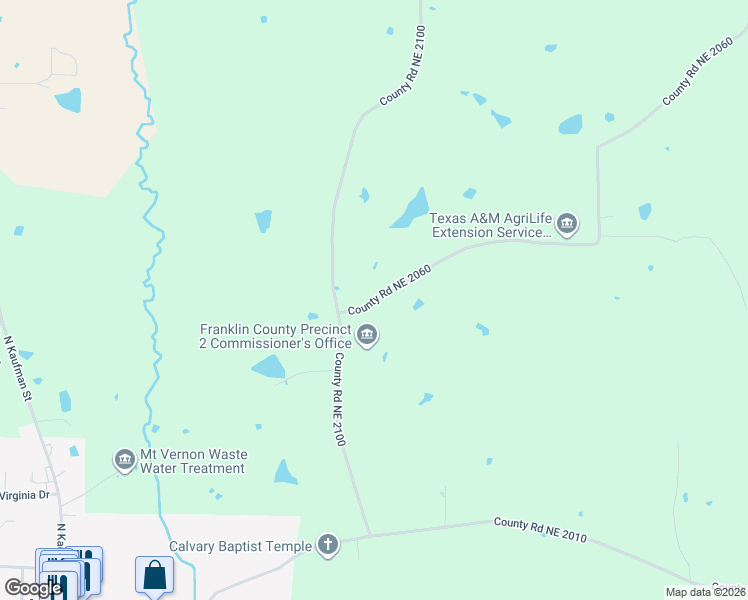 map of restaurants, bars, coffee shops, grocery stores, and more near County Road 2060 in Mount Vernon