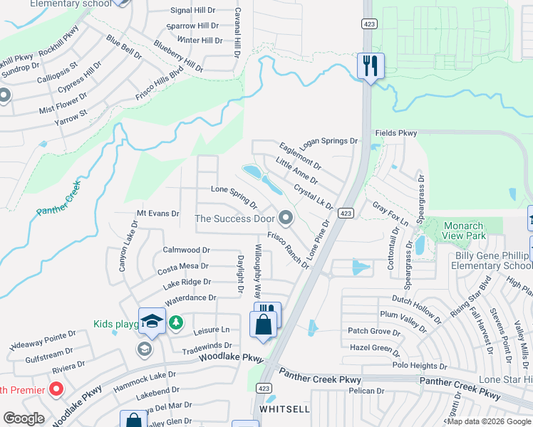 map of restaurants, bars, coffee shops, grocery stores, and more near 14720 Lone Spring Drive in Little Elm