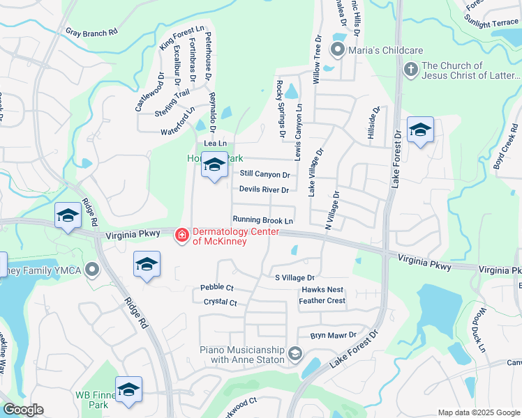 map of restaurants, bars, coffee shops, grocery stores, and more near 5416 Running Brook Lane in McKinney