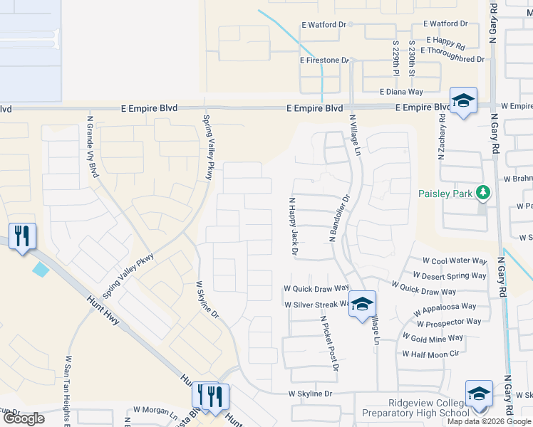 map of restaurants, bars, coffee shops, grocery stores, and more near 2860 Lyman Drive in Queen Creek