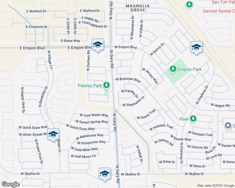 map of restaurants, bars, coffee shops, grocery stores, and more near 35340 North Murray Grey Drive in San Tan Valley