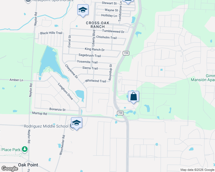 map of restaurants, bars, coffee shops, grocery stores, and more near 1309 Silver Lane in Aubrey