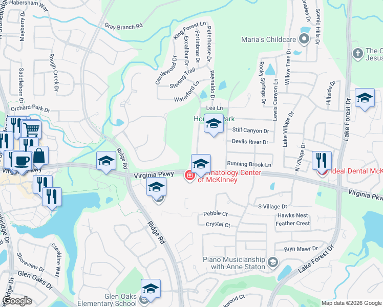 map of restaurants, bars, coffee shops, grocery stores, and more near 111 Joplin Drive in McKinney