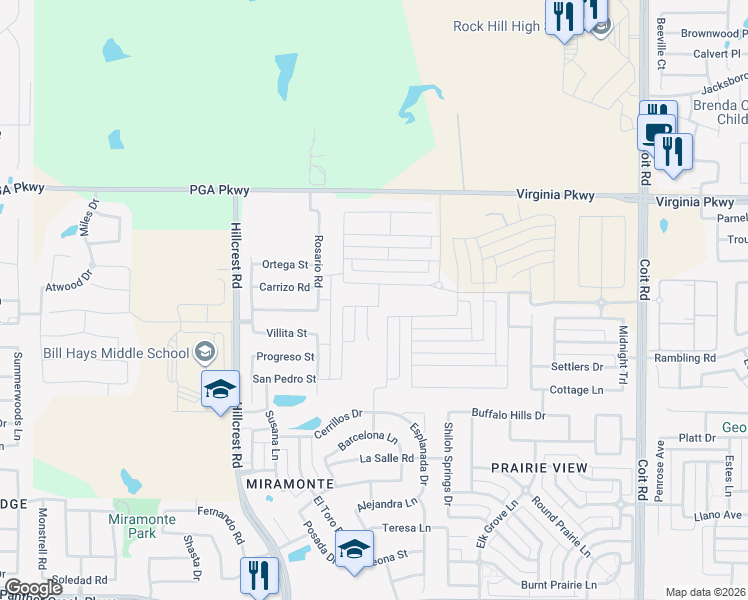 map of restaurants, bars, coffee shops, grocery stores, and more near 11198 Villita Street in Frisco