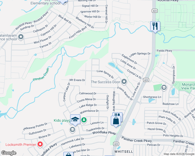 map of restaurants, bars, coffee shops, grocery stores, and more near 15009 Spruce Street in Little Elm