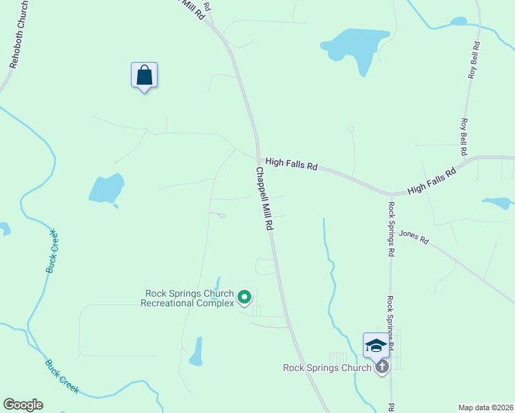 map of restaurants, bars, coffee shops, grocery stores, and more near 1153 Chappell Mill Road in Milner